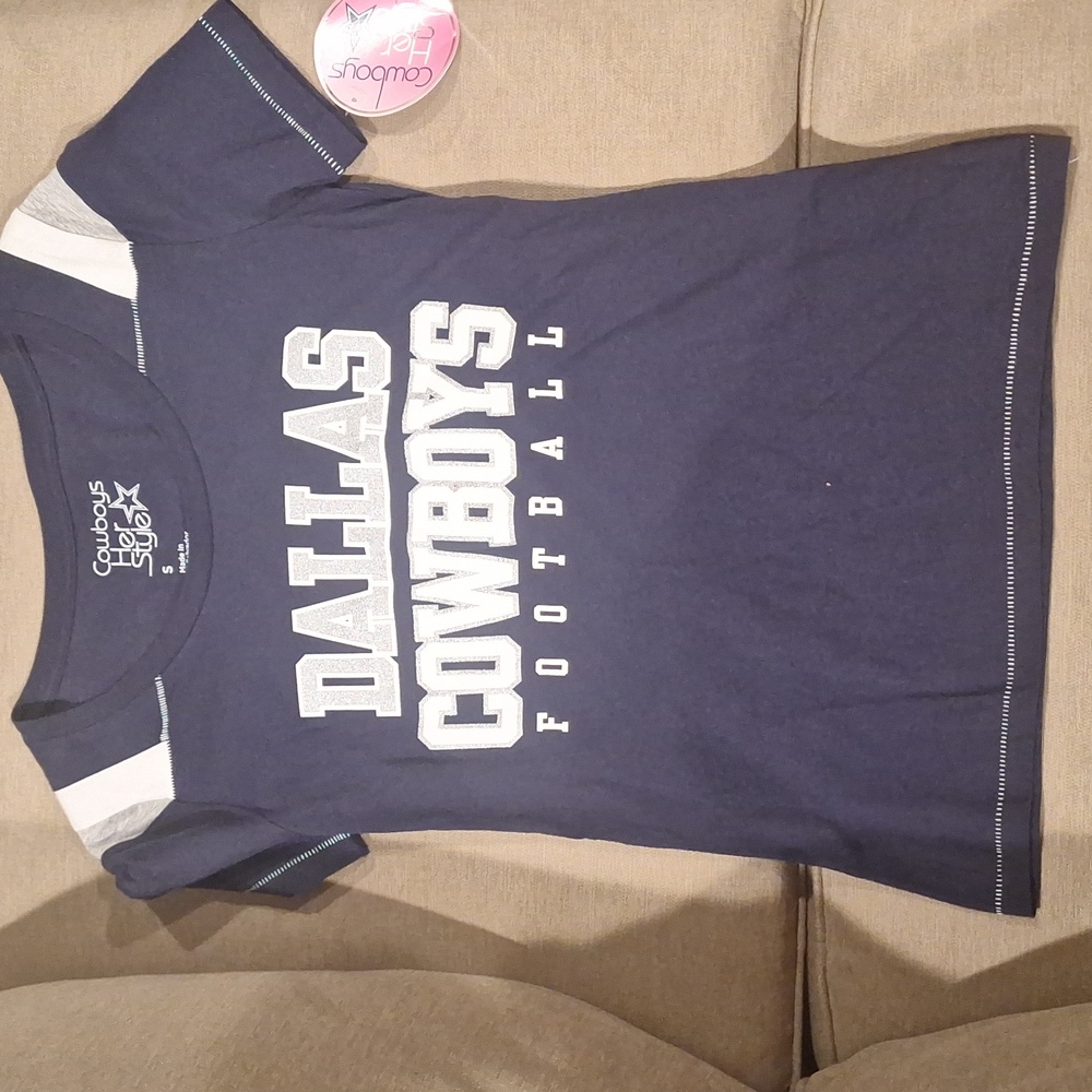 Dark blue cowboys shirt with Grey and white details small